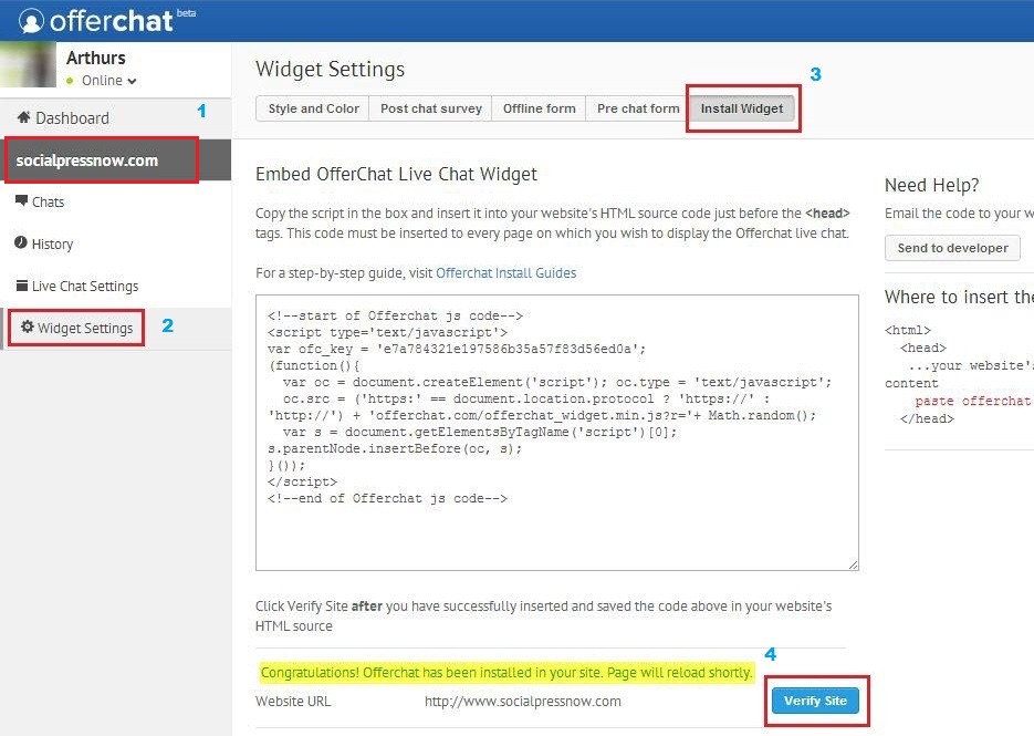 How to Verify Live Chat Widget